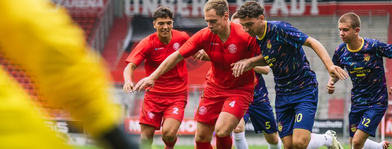 Soccer player in customized soccer jersey in a duel
