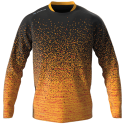 Trikot A motocross jersey with a gradient pattern from orange to black, featuring yellow accents on the chest and collar.