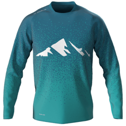 Trikot A turquoise long-sleeved shirt featuring a stylized mountain design on the chest. The logo 'owayo' is visible in the left shoulder area.