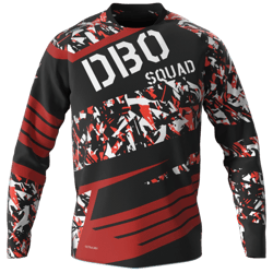 Trikot A motocross jersey with the text 'IDBO SQUAD' in black, red and white.