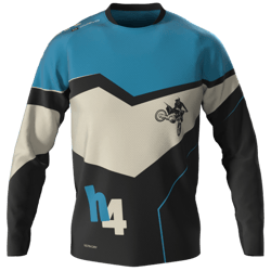 Trikot A jersey with the inscription 'h4' and a motocross design on the chest area. The design is in blue, white, and black colors.