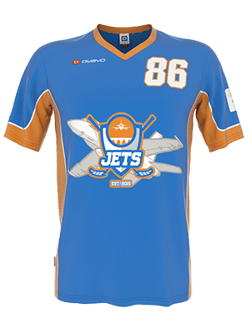 A blue-orange jersey with the Jets logo and number 86.