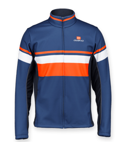 A blue, orange, and white training jacket with the owayo logo on the chest, featuring a hockey-inspired design.