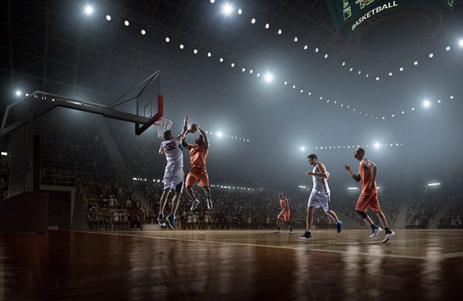 Basketball players on a court