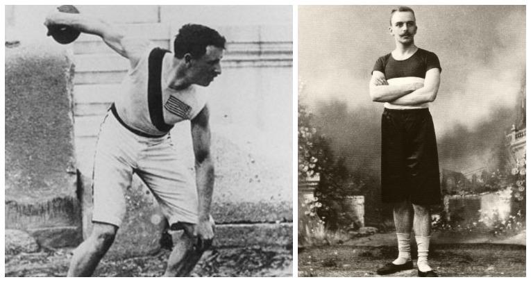 Black and white photos of a discus thrower and an athlete with tight-fitting sportswear.