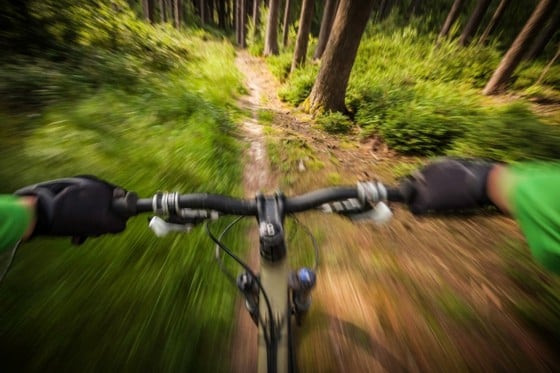 Mountainbiken auf Singletrail im Wald