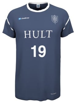 A dark blue jersey with the text 'HULT' and number '19'. The logo of 'owayo' is visible in the top left corner.